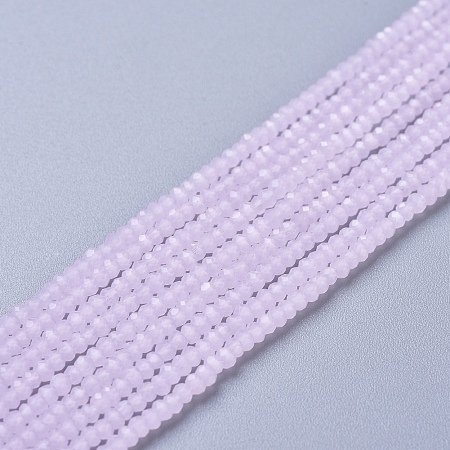 Honeyhandy Glass Beads Strands, Imitation Jade, Faceted, Rondelle, Pearl Pink, 2.5x1.5mm, Hole: 0.5mm, about 193~198pcs/strand, 12.6 inch(33cm)
