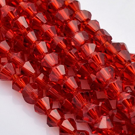 Arricraft Faceted Bicone Glass Beads Strands, FireBrick, 4x4mm, Hole: 1mm, about 100~104pcs/strand, 18.1 inches