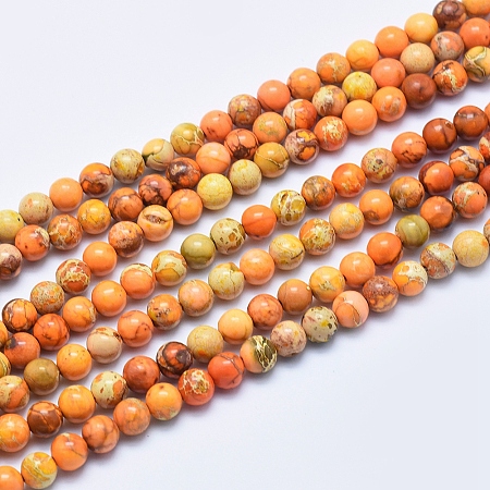 Natural Imperial Jasper Beads Strands, Dyed, Round, Orange, 6mm, Hole: 0.8mm, about 64pcs/strand, 15.7 inch.
