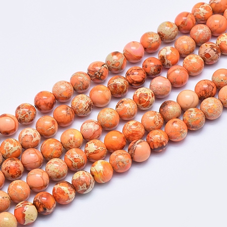 Honeyhandy Natural Imperial Jasper Beads Strands, Dyed, Round, Orange, 8mm, Hole: 1mm, about 49pcs/strand, 15.7 inch.
