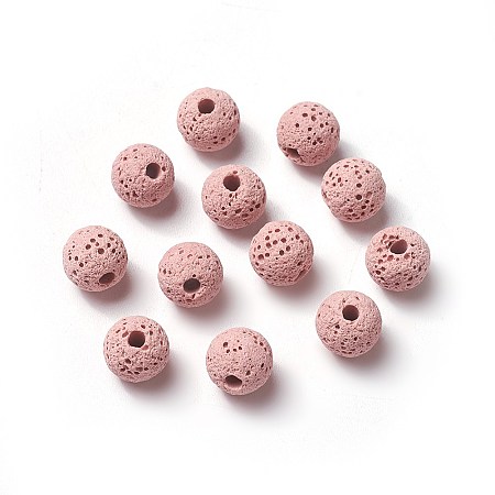 Unwaxed Natural Lava Beads, for Perfume Essential Oil Beads, Aromatherapy Beads, Dyed, Round, Pink, 8.5mm, Hole: 1.5~2mm