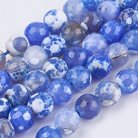 Nbeads Natural Fire Agate Beads Strands, Faceted Round, Dyed, DeepSkyBlue, 10mm, Hole: 1mm; about 38pcs/strand, 14.56