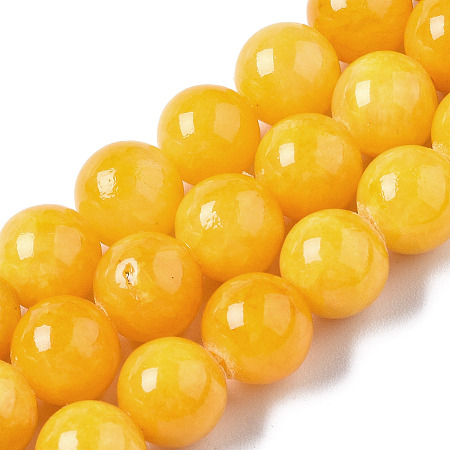 Honeyhandy Natural Dyed Yellow Jade Gemstone Bead Strands, Round, Gold, 8mm, Hole: 1mm, about 50pcs/strand, 15.7 inch