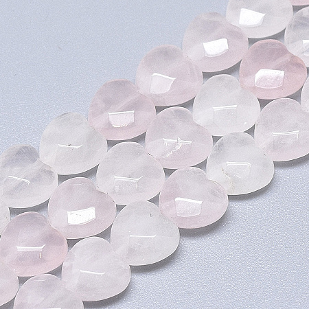 Natural Rose Quartz Beads Strands, Faceted, Heart, 10x10x5mm, Hole: 1.2mm, about 20pcs/strand, 7.4 inch