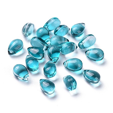 Honeyhandy Transparent Glass Beads, Top Drilled Beads, Teardrop, Teal, 9x6x5mm, Hole: 1mm