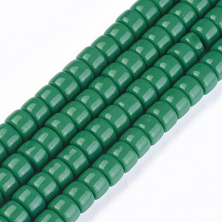 Opaque Solid Color Glass Beads Strands, Column, Sea Green, 8x5~6mm, Hole: 1.5mm, about 69pcs/strand, 15.1 inch~15.3 inch(38.5~39cm)