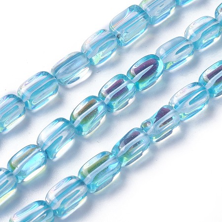 Glass Beads Strands, Cuboid, Light Sky Blue, 10.5~11.5x5.5~7.5mm, Hole: 1mm; about 33~34pcs/strand, 14.6 inches(37cm)