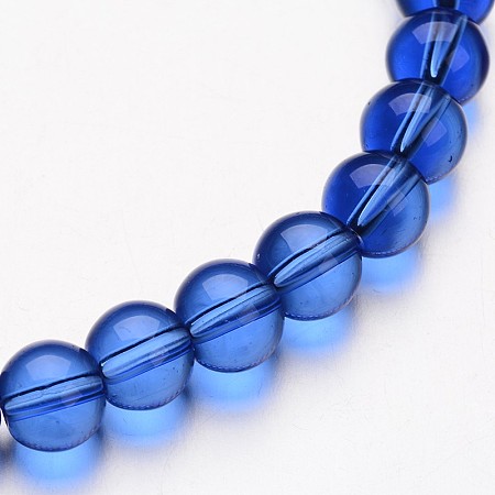 Honeyhandy Glass Round Bead Strands, Medium Blue, 6mm, Hole: 1mm, about 50pcs/strand, 11 inch