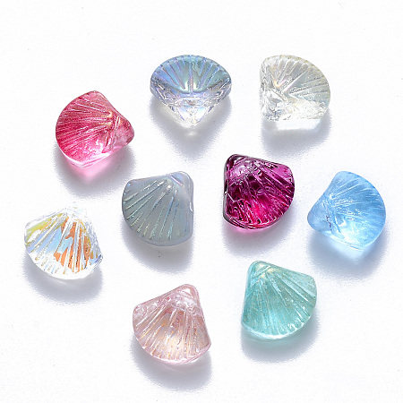 Nbeads Transparent Glass Bead, Top Drilled Beads, Mixed Style, Scallop Shape, Mixed Color, 10x10.5x6mm, Hole: 1mm
