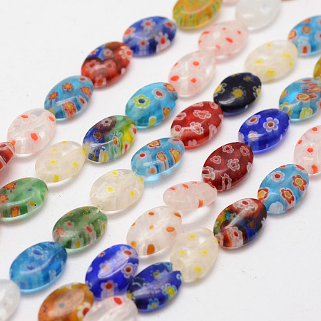 ARRICRAFT Handmade Millefiori Glass Bead Strands, Flat Oval, Colorful, 12x8x3.5~4mm, Hole: 1mm, about 33~34pcs/strand, 15.3 inches