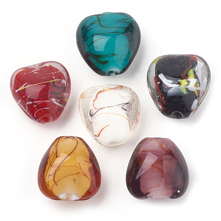 Honeyhandy Handmade Lampwork Beads, Heart, Mixed Color, 23~24x23x16mm, Hole: 1.5~2mm