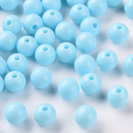Honeyhandy Opaque Acrylic Beads, Round, Sky Blue, 8x7mm, Hole: 2mm
