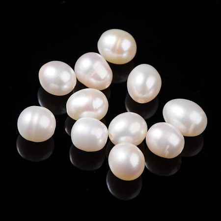 ARRICRAFT Natural Cultured Freshwater Pearl Beads, Half Drilled Hole, Grade AA, Rice, White, about 6~8mm in diameter, hole: 0.9mm