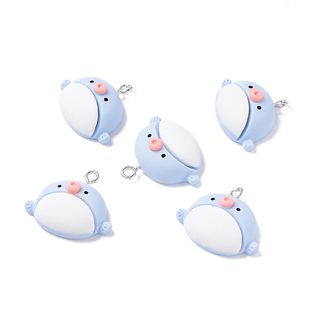 Honeyhandy Resin Pendants, with Iron Accessories, Dolphin, Light Sky Blue, 21x24x9mm, Hole: 2mm
