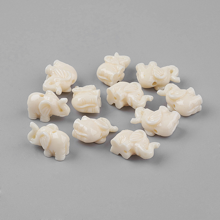 Honeyhandy Elephant Resin Beads, Beige, 18x12x8mm, Hole: 2mm