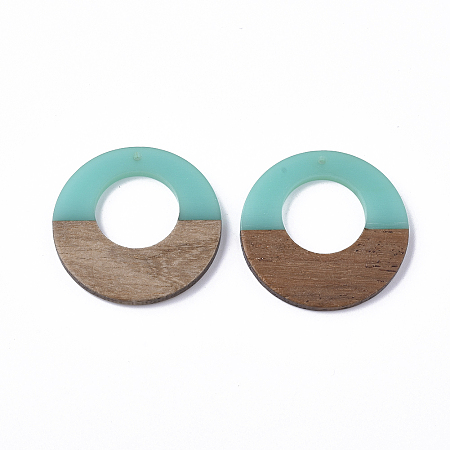 Honeyhandy Resin & Wood Pendants, Ring, Dark Turquoise, 38x3.5mm, Hole: 2mm