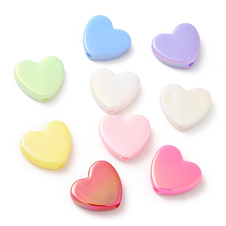 UV Plating Opaque Acrylic Beads, Iridescent, Heart, Mixed Color, 18.5x20.5x5.5mm, Hole: 2.5mm