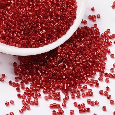 Honeyhandy Cylinder Seed Beads, Silver Lined, Round Hole, Uniform Size, Red, 2x1.5mm, Hole: 0.8mm, about 888pcs/10g