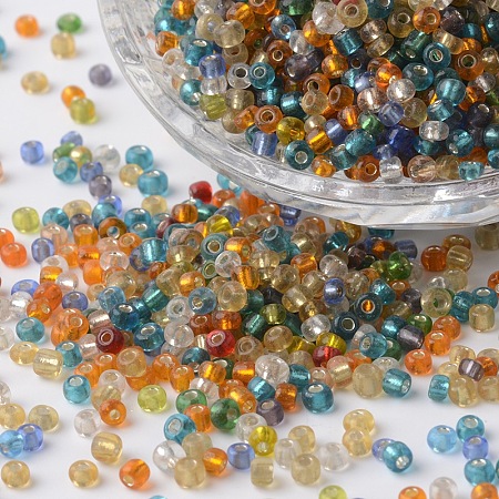 Honeyhandy 8/0 Silver Lined Round Glass Seed Beads, Mixed Color, 2.5~3.5x2~2.5mm, Hole: 0.8~1mm, about 1329pcs/50g
