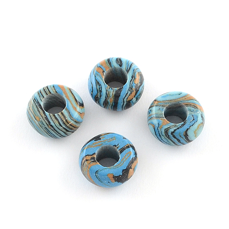 Honeyhandy Synthetic Malachite Stone European Beads, Large Hole Beads, Rondelle, Dyed, Dodger Blue, 14x7~8mm, Hole: 5mm