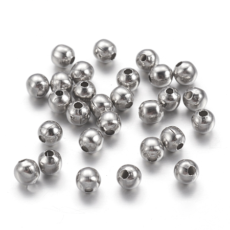 Honeyhandy 304 Stainless Steel Spacer Beads, Round, Stainless Steel Color, 4mm, Hole: 1~1.5mm