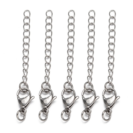 Honeyhandy 304 Stainless Steel Chain Extender, Stainless Steel Color, 58mm, Clasp: 9x15mm, hain: 43mm, Ring: 6x1mm.