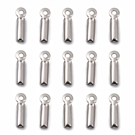 Honeyhandy 201 Stainless Steel Fold Over Crimp Cord Ends, Oval, Stainless Steel Color, 11x3x2.5mm, Hole: 1mm