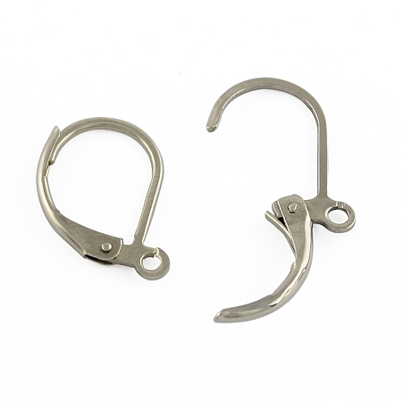 Honeyhandy 304 Stainless Steel Leverback Earring Findings, with Loop, Stainless Steel Color, 15x10x1.5mm, Hole: 1.5mm