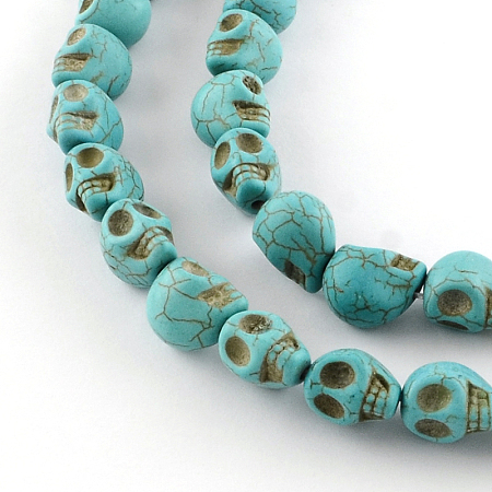 Gemstone Beads Strands, Synthetical Turquoise, Skull, for Halloween, Light Sea Green, 15x12x14mm, Hole: 1.5mm, about 22pcs/strand