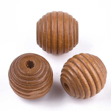 Honeyhandy Painted Natural Wood Beehive Beads, Round, Saddle Brown, 18x17mm, Hole: 3.5~4mm