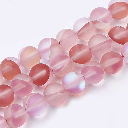 ARRICRAFT Synthetic Moonstone Beads Strands, Holographic Beads, Dyed, Frosted, Round, Red, 8mm, Hole: 0.7mm, 48pcs/strand, 15 inches