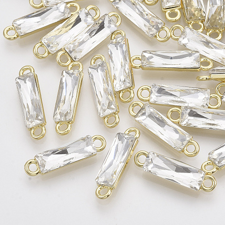 Honeyhandy Light Gold Plated Alloy Links connectors, with Glass, Faceted, Rectangle, Clear, 22x5.5x4mm, Hole: 1.8mm