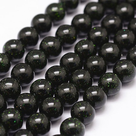 Arricraft Synthetic Green Goldstone Beads Strands, Dyed & Heated, Round, 8mm, Hole: 1.2mm, 48pcs/strand, 15.7 inches