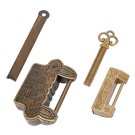 Olycraft Retro Alloy Combination Locks, Carved Pattern PadLocks with Key, For Wooden Drawer & Jewelry Box, Burlap Bag, Antique Bronze, Lock: 38x60.5x13mm, 18x41.5x10.5mm; 2set/bag