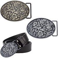 WADORN 2 Colors Western Cowboy Belt Buckles, Leather Belt Buckle Vintage Large Oval Belt Fastener for Men