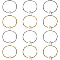 UNICRAFTALE 12pcs 7.28inch 2 Colors Cuban Link Chains Bracelets Stainless Steel Diamond Cut Chunky Curb Chains Hypoallergenic Metal Bracelets with Toggle Clasps for Jewelry Making