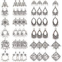 SUNNYCLUE 1Box 48Pcs 12 Style Tibetan Flower Alloy Chandelier Connector Charms Findings Teardrop Hat Oval Components Links for Earring Drop and Charm Pendant, Antique Bronze