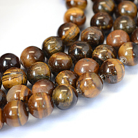 Honeyhandy Grade AB Natural Tiger Eye Round Bead Strands, 4~4.5mm, Hole: 1mm, about 88pcs/strand, 15 inch