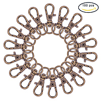 PandaHall Elite 100 Pcs Iron Swivel Lobster Claw Clasps with Snap Hook 32.5x11mm Antique Bronze
