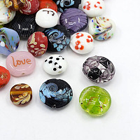 ARRICRAFT Mixed Handmade Lampwork Beads, Flat Round, Mixed Color, 15~20x6.5~11mm, Hole: 1~2mm