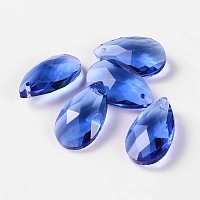 Honeyhandy Faceted Teardrop Glass Pendants, Blue, 22x13x7mm, Hole: 1mm