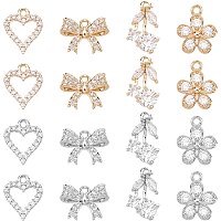 SUPERFINDINGS 16Pcs 4 Styles Cubic Zirconia Pendant Charms 18K Gold Plated Heart Bowknot Flower Cherry Charms Crystal Rhinstone Brass Pendant for Jewelry Making