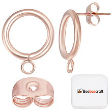 Beebeecraft 1 Box 20Pcs Circle Stud Earring Findings Rose Gold Plated Stainless Steel Hollow Round Circle Ear Stud Findings Earring Posts with Loop and 20Pcs Brass Ear Nuts for Women Jewellery Making