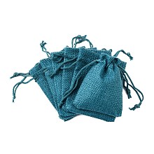 Honeyhandy Burlap Packing Pouches Drawstring Bags, Dark Cyan, 9x7cm