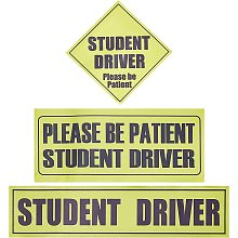 SUPERFINDINGS 3 Style Reflective Student Driver Sign Rectangle with Word Car Safety Vehicle Bumper Sticker Plastic Green Yellow Decals for Car Student Driver New Driver