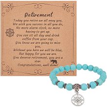 OLYCRAFT Lucky Compass Bead Bracelet 8mm Synthetic Turquoise Lucky Bracelet with Compass Charms Gemstone Stretch Bracelet Crystal Synthetic Turquoise Bracelet for Women Men Retirement Farewell Gift