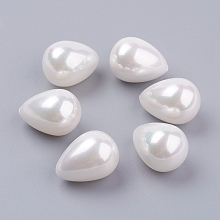 Honeyhandy Shell Pearl Half Drilled Beads, teardrop, White, 18x14mm, Hole: 0.6~1mm