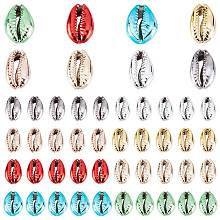 PandaHall Elite 80Pcs 8 Colors Electroplated Cowrie Shell Beads, Mixed Color, 15~20x10~12x5~6mm, Hole: 12~14x2~3mm, 10pcs/color