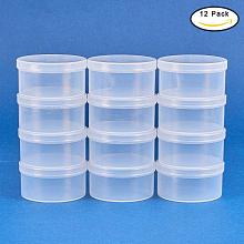 BENECREAT 12 Pack Round Clear Plastic Bead Storage Containers Box Case with Flip-Up Lids for Items, Pills, Herbs, Tiny Bead, Jewerlry Findings, and Other Small Items - 2x1 Inches