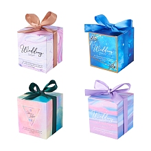 Magibeads 40Sets 4 Color Square Fold Paper Candy Boxes, with Ribbon & Word, for Bakery and Baby Shower Gift Packaging, Mixed Color, 80x80x90mm, 10set/color